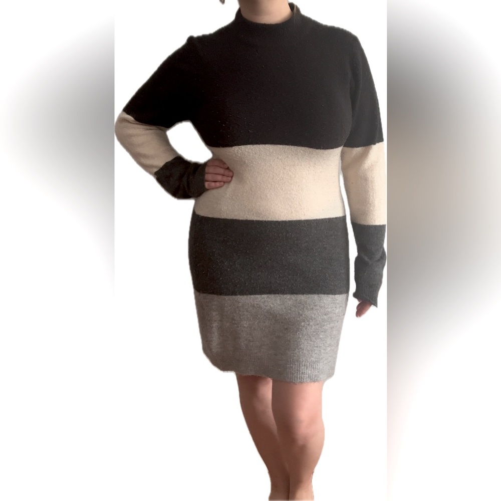 Grayscale color block sweater dress